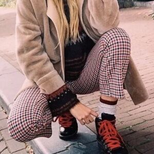 Free People Rudy Flared Houndstooth Stretch Trouser Pant Side Zip Womens Size 4